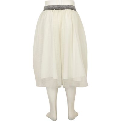 Girls white mesh midi skirt